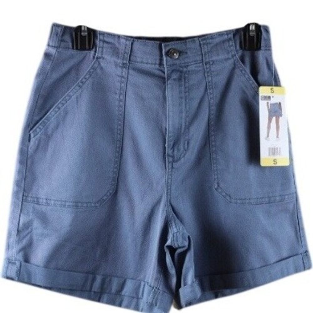 Gloria‎ Vanderbilt Womens Blue Utility Shorts High Rise Cuffed Size Small NWT